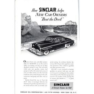 Sinclair Oil - New Car Owners Beat the Devil - Vintage Magazine Ad D18